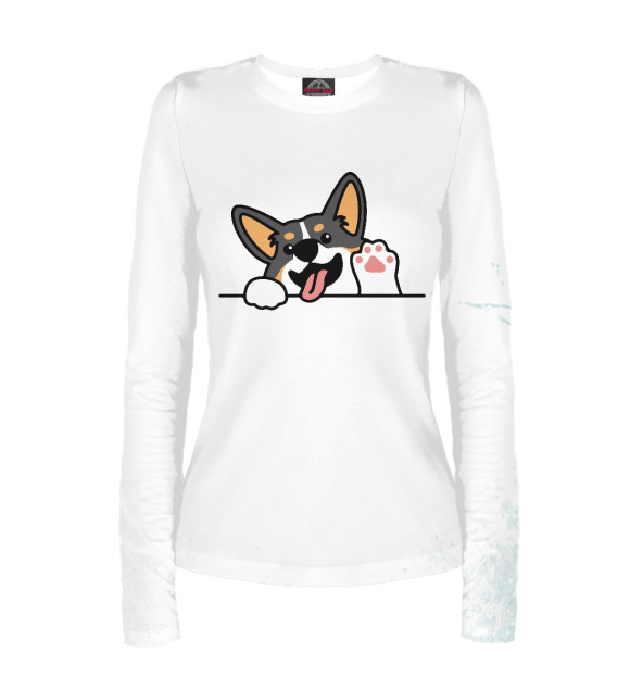 Женский лонгслив с изображением Cute Welsh Corgi Tricolor цвета Белый