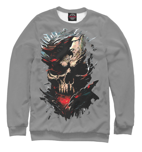 Женский свитшот с изображением Skull on gray background цвета Белый