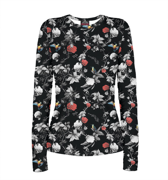 Женский лонгслив с изображением Ночные цветы цвета Белый