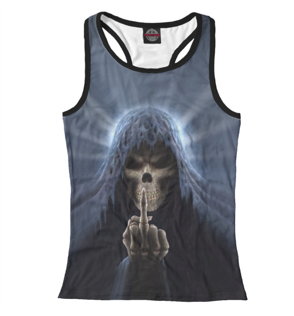 Женская майка-борцовка с изображением Смерть показывает палец цвета Белый