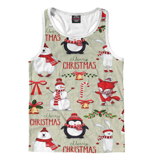 Мужская майка-борцовка с изображением Christmas цвета Белый