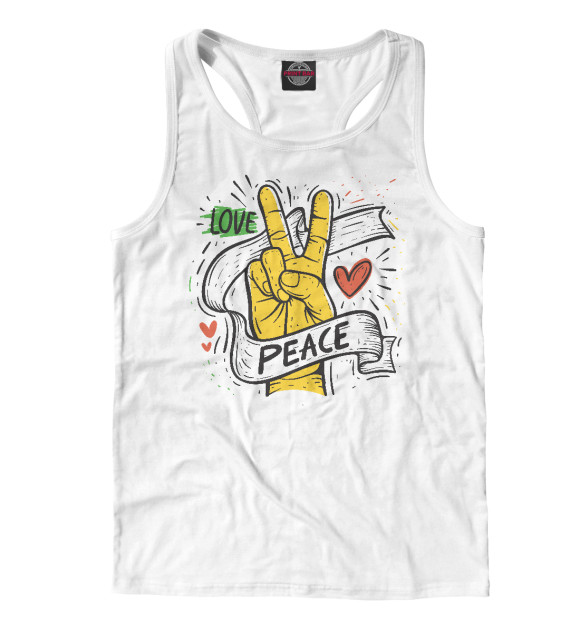 Мужская майка-борцовка с притом Love peace цвета Белый Мужская майка-борцовка с изображением Love peace цвета Белый