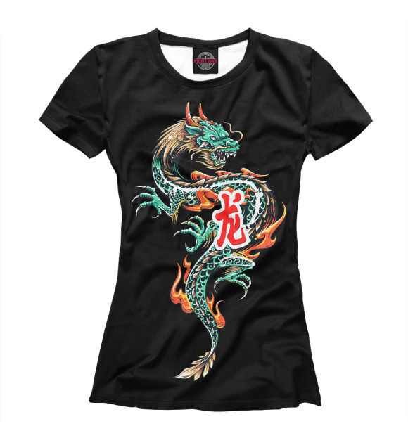 Женская футболка с изображением Дракон в китайской стилистике цвета Белый
