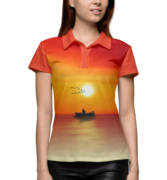 Женское поло с изображением Красный закат цвета Белый