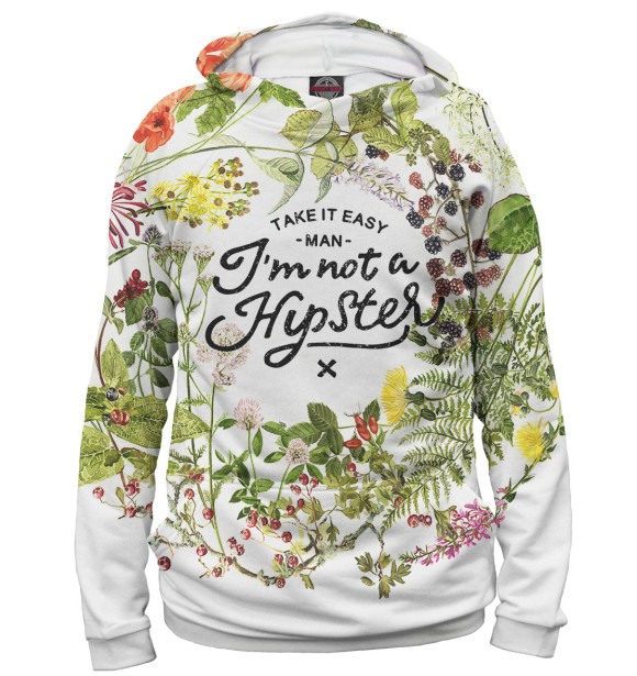 Мужское худи с изображением I'm not a hipster цвета Белый
