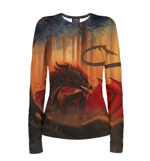 Женский лонгслив с притом Дракон цвета Белый Женский лонгслив с изображением Дракон цвета Белый