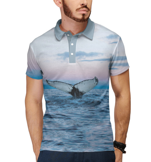 Мужское поло с притом Кит цвета Белый Мужское поло с изображением Кит цвета Белый