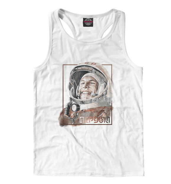 Мужская майка-борцовка с изображением Гагарин цвета Белый