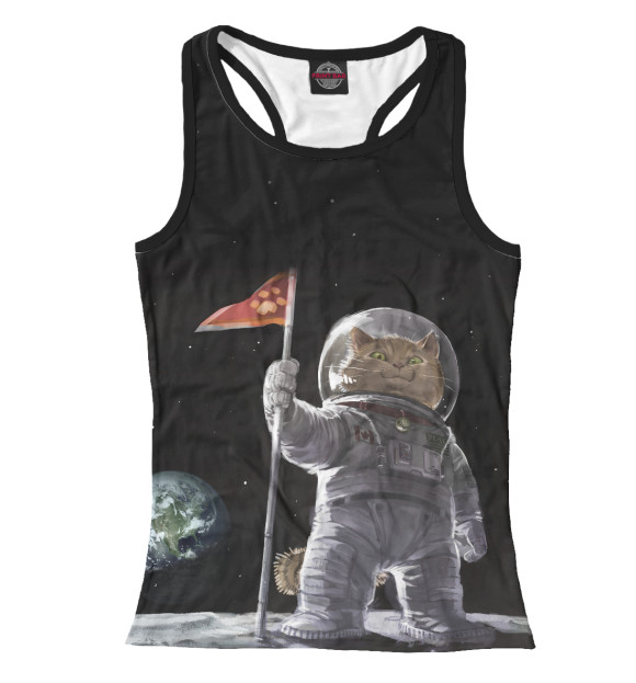 Женская майка-борцовка с изображением кот на луне цвета Белый