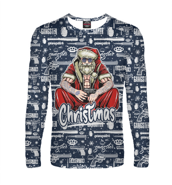 Мужской лонгслив с изображением Гангстер Санта-Клаус цвета Белый