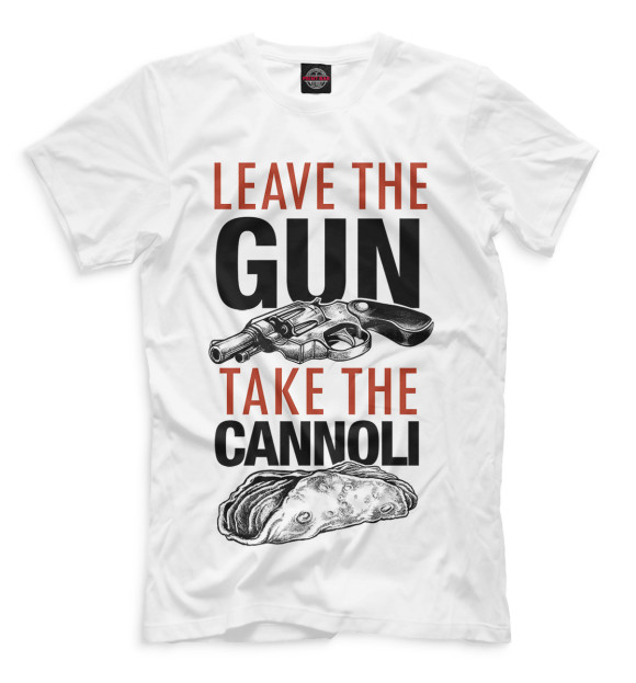 Мужская футболка с изображением Отложи пистолет и съешь канноли цвета Белый
