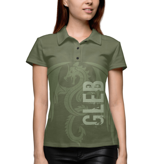 Женское поло с изображением Глеб и дракон цвета Белый