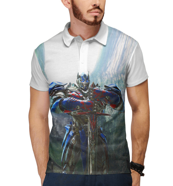 Мужское поло с изображением Трансформеры - Последний рыцарь цвета Белый