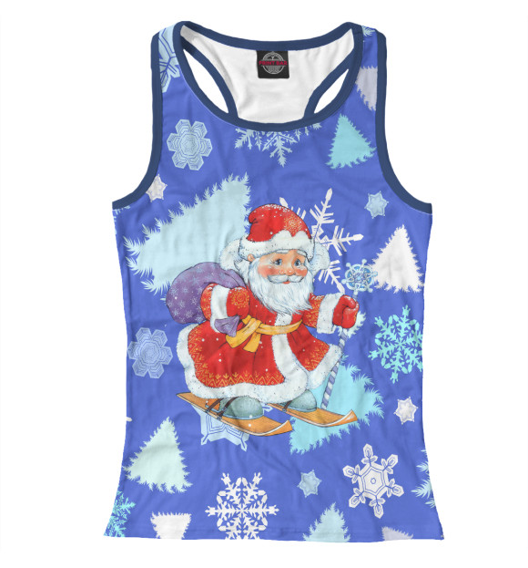 Женская майка-борцовка с изображением Дед на лыжах цвета Белый