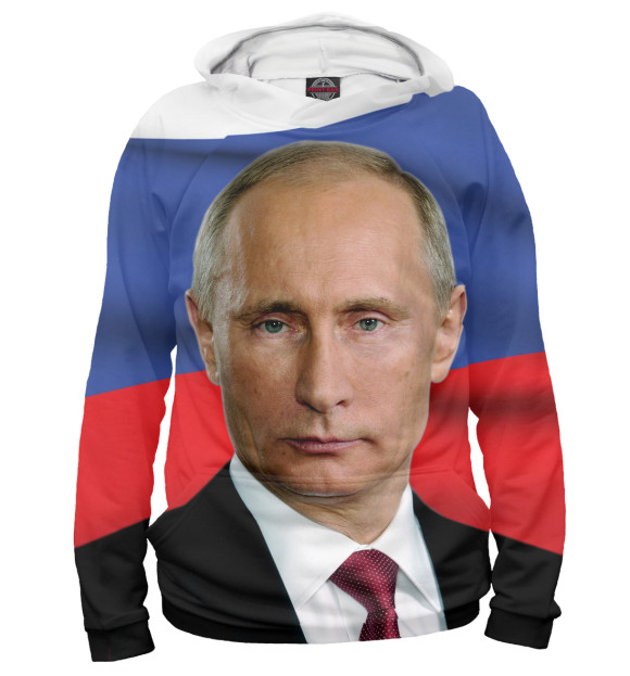 Женское худи с изображением Путин Владимир цвета Белый