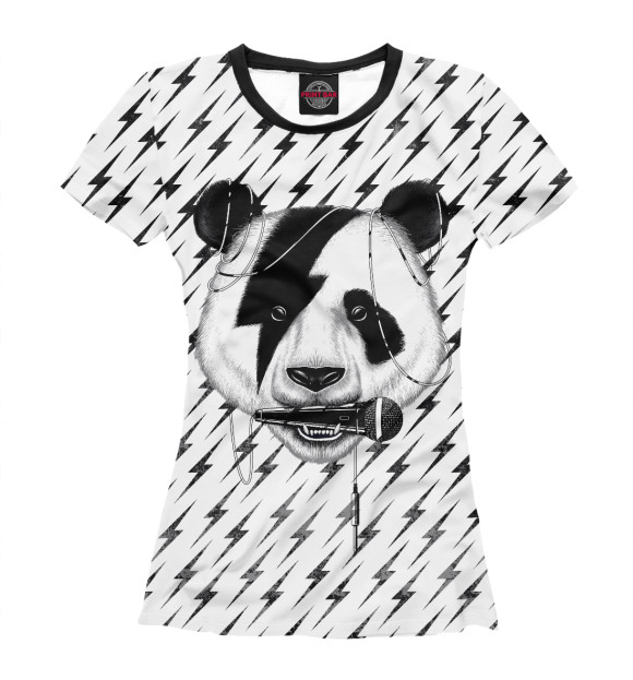 Женская футболка с изображением Панда вокалист цвета Белый