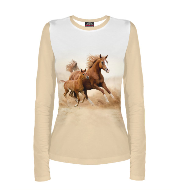 Женский лонгслив с притом Лошади цвета Белый Женский лонгслив с изображением Лошади цвета Белый
