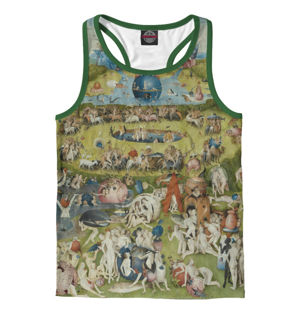 Мужская майка-борцовка с притом Иероним Босх. Сад земных наслаждений цвета Белый Мужская майка-борцовка с изображением Иероним Босх. Сад земных наслаждений цвета Белый