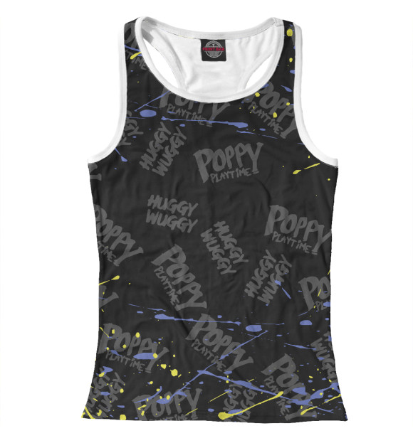 Женская майка-борцовка с притом Poppy Playtime цвета Белый Женская майка-борцовка с изображением Poppy Playtime цвета Белый