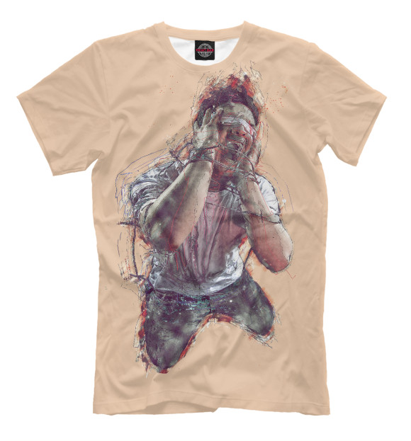 Мужская футболка с изображением Крик от боли цвета Бежевый
