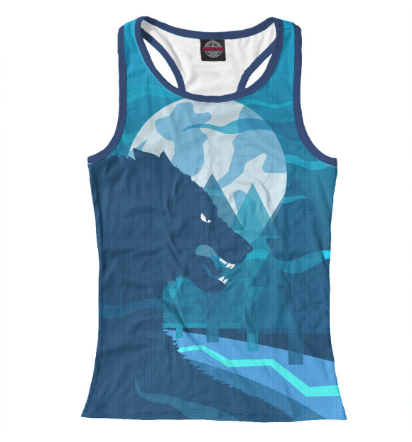 Женская майка-борцовка с изображением Волк в лесу под луной цвета Белый