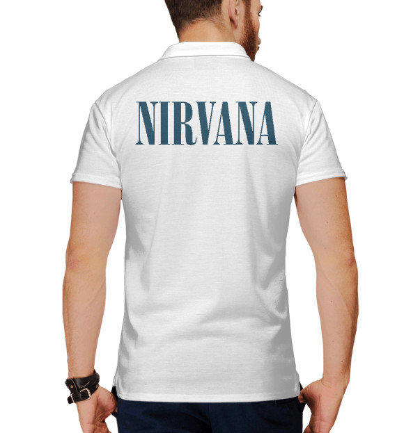 Мужское поло с притом Kurt Cobain (Nirvana) цвета Белый Мужское поло с изображением Kurt Cobain (Nirvana) цвета Белый