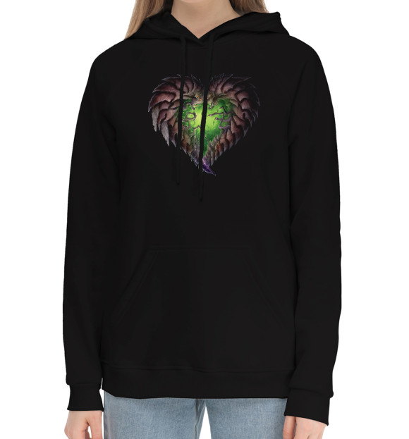 Женский хлопковый худи с притом Хитиновая любовь цвета Черный Женский хлопковый худи с изображением Хитиновая любовь цвета Черный