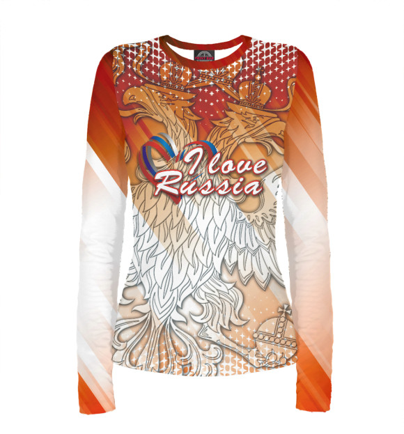 Женский лонгслив с изображением I love Russia цвета Белый