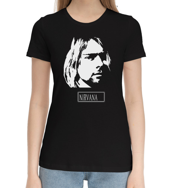 Женская хлопковая футболка с изображением Nirvana цвета Черный