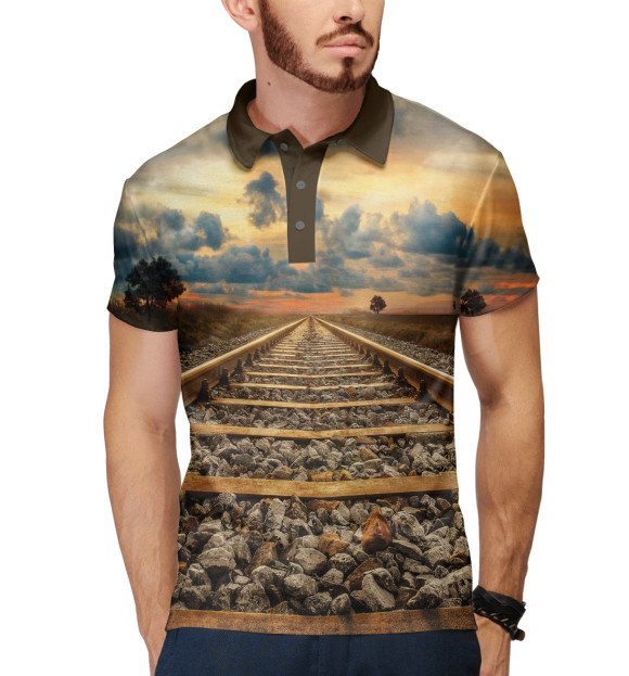 Мужское поло с изображением Железная дорога цвета Белый