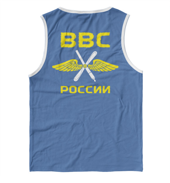 Мужская майка с притом ВОЕННО-ВОЗДУШНЫЕ СИЛЫ (синий фон) цвета Белый Мужская майка с изображением ВОЕННО-ВОЗДУШНЫЕ СИЛЫ (синий фон) цвета Белый