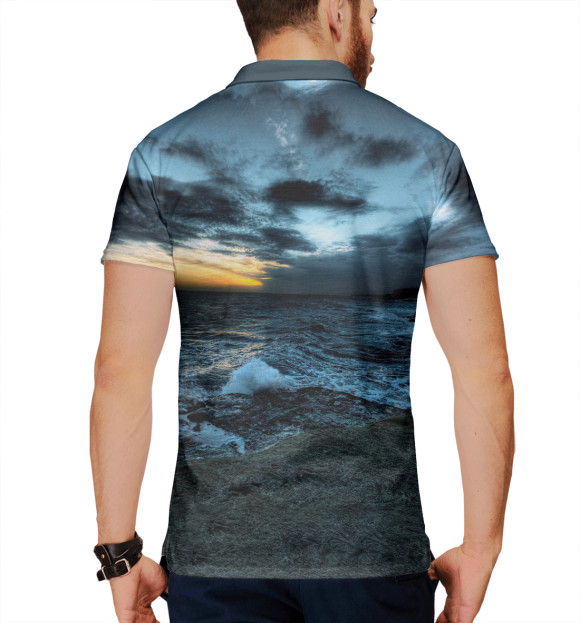 Мужское поло с изображением Океан цвета Белый