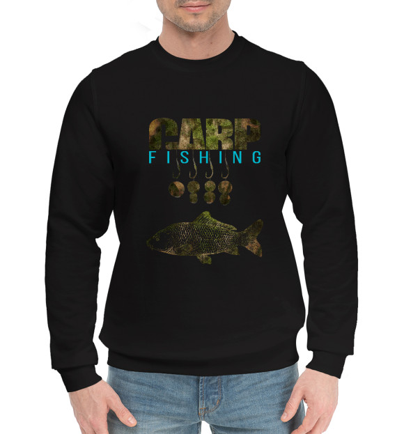 Мужской хлопковый свитшот с изображением Carp Fishing цвета Черный
