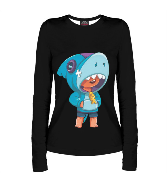 Женский лонгслив с притом Brawl Stars SHARK цвета Белый Женский лонгслив с изображением Brawl Stars SHARK цвета Белый
