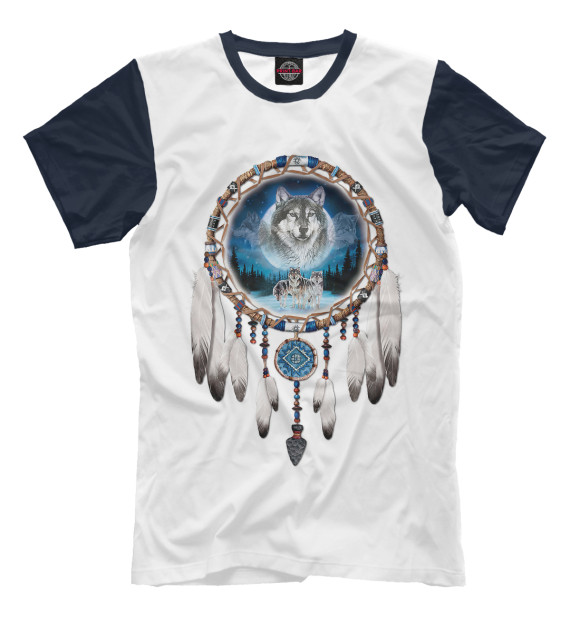 Мужская футболка с изображением Ловец снов волки цвета Молочно-белый