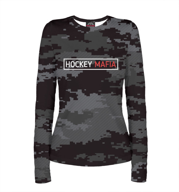Женский лонгслив с изображением Hockey mafia цвета Белый
