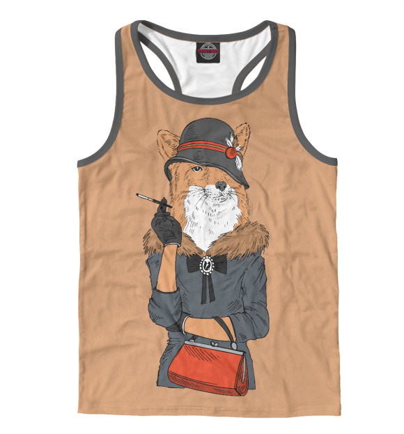 Мужская майка-борцовка с изображением Модница лиса цвета Белый