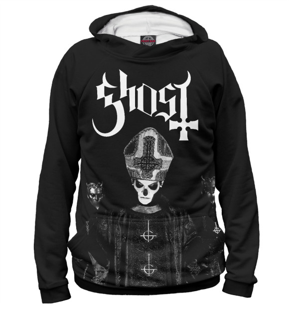 Мужское худи с изображением Ghost цвета Белый