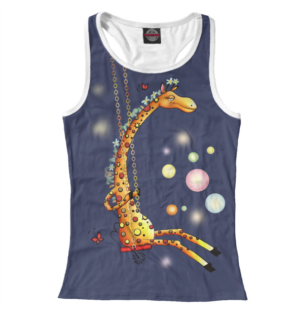 Женская майка-борцовка с изображением Жираф на качелях цвета Белый