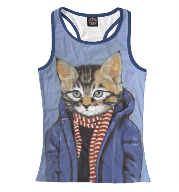 Женская майка-борцовка с изображением Кот в пальто цвета Белый