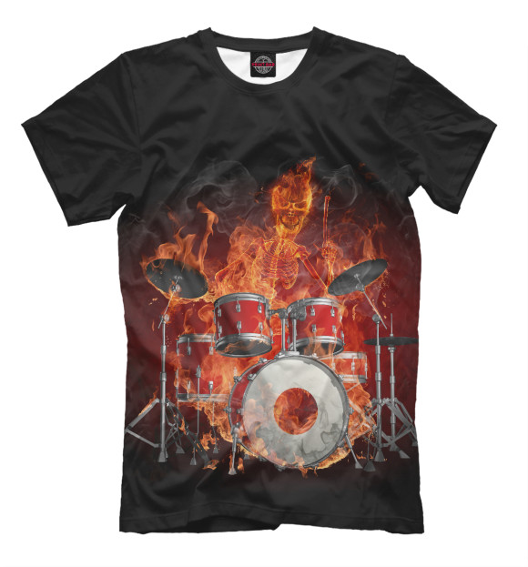 Мужская футболка с изображением Музыка- огонь цвета Черный