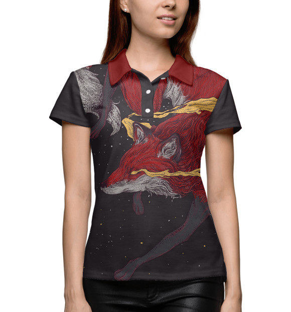 Женское поло с притом Лиса цвета Белый Женское поло с изображением Лиса цвета Белый