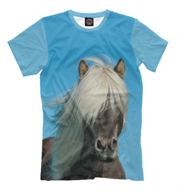 Мужская футболка с изображением Лошадь цвета Грязно-голубой