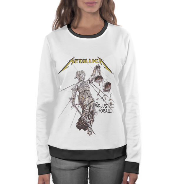 Женский свитшот с притом Metallica And Justice for All цвета Белый Женский свитшот с изображением Metallica And Justice for All цвета Белый