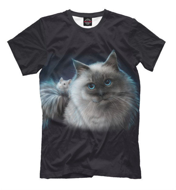 Мужская футболка с изображением Кошка и мышка цвета Черный
