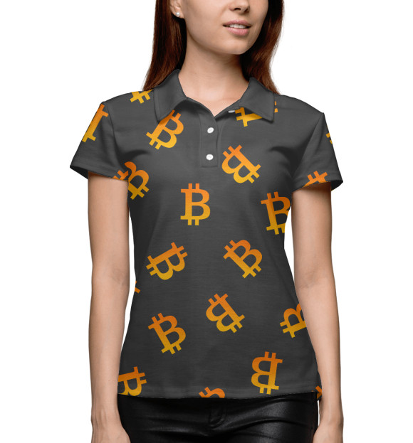 Женское поло с изображением Bitcoin цвета Белый