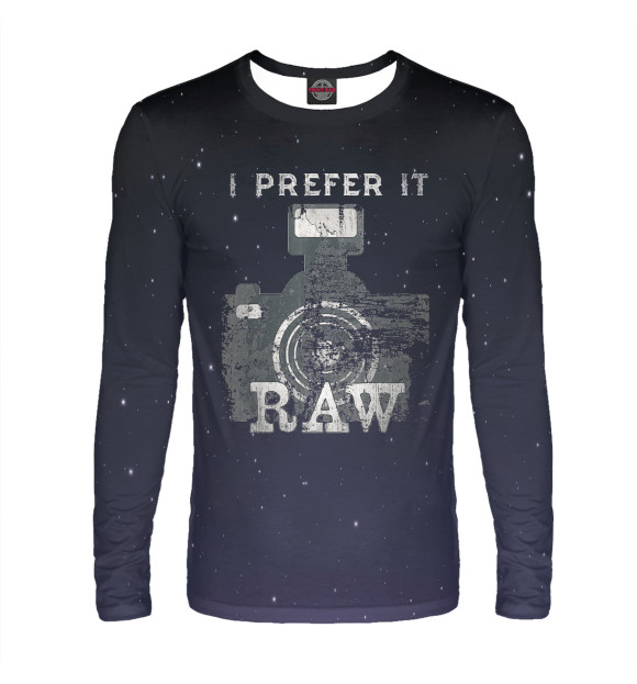 Мужской лонгслив с изображением I prefer it RAW цвета Белый