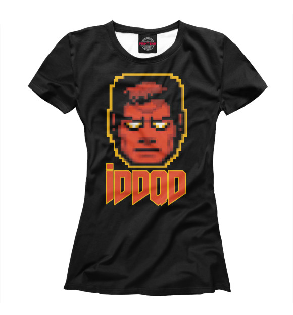 Женская футболка с изображением Doom guy IDDQD цвета Белый
