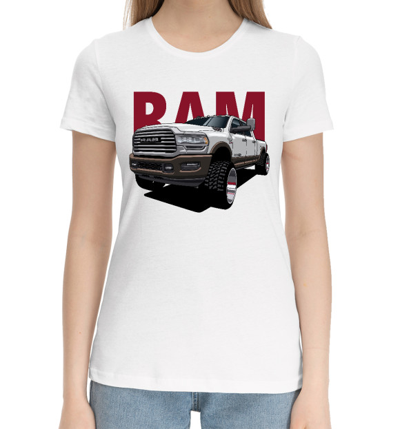 Женская хлопковая футболка с изображением Dodge Ram цвета Белый