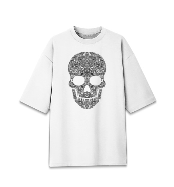 Мужская футболка оверсайз с изображением Skull B/W цвета Белый